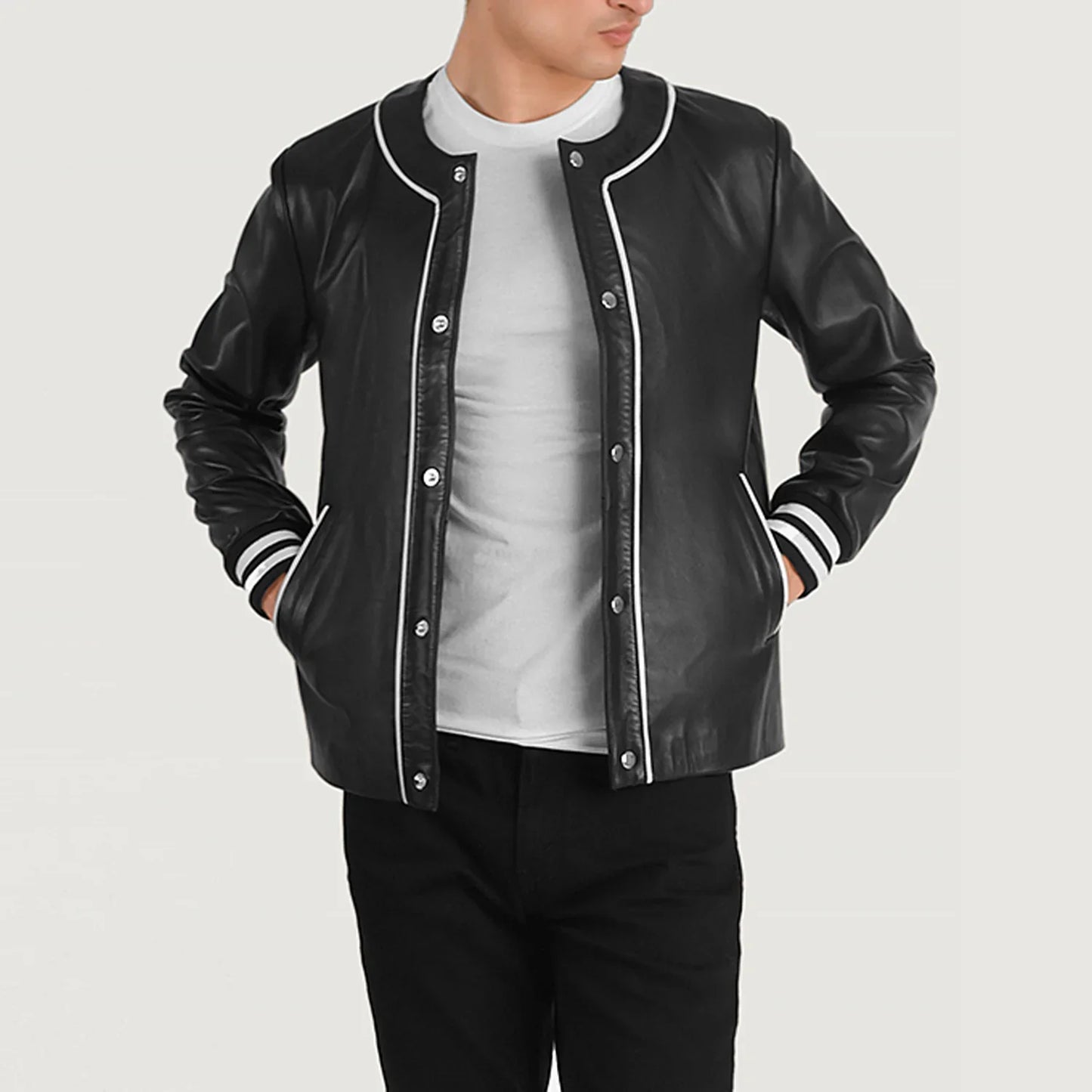 Willis Black Leather Varsity Jacket SH25