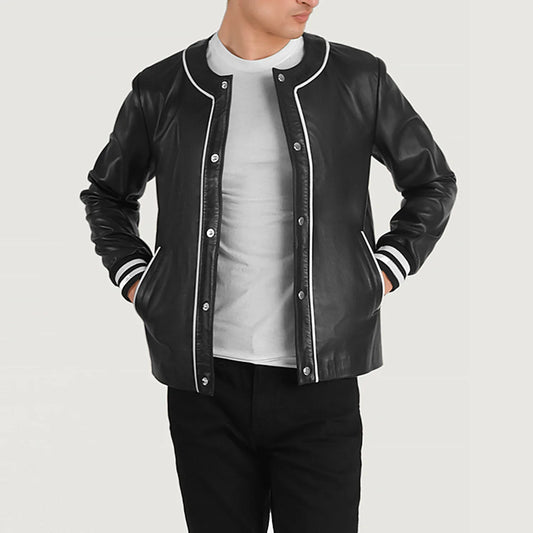 Willis Black Leather Varsity Jacket SH25