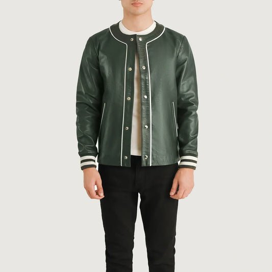 Men's Green Cowhide Leather Varsity Jacket – Willis Style