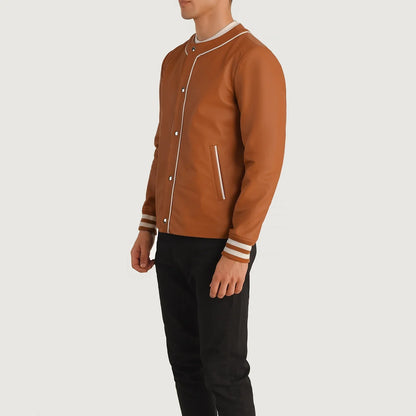 Willis Tan Brown Leather Varsity Jacket SH23