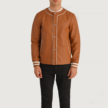 Willis Tan Brown Leather Varsity Jacket SH23