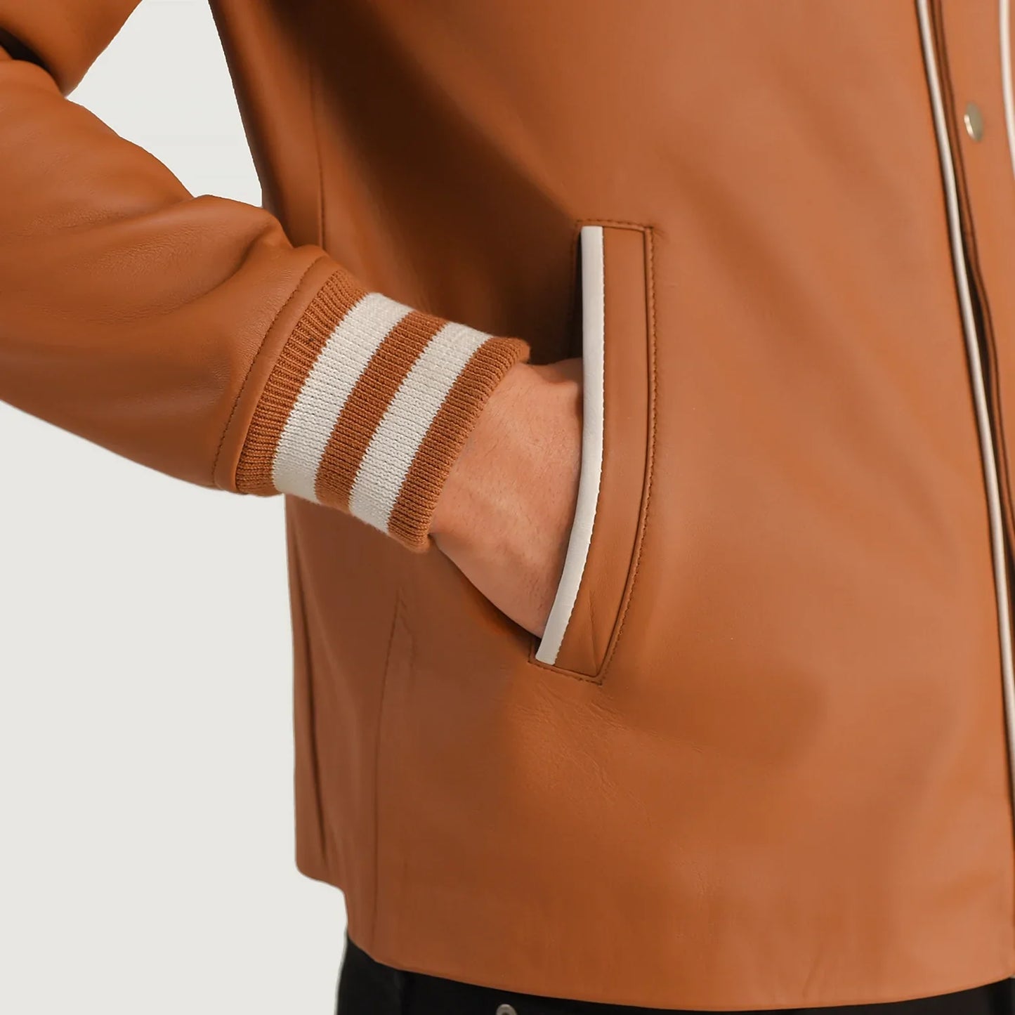 Willis Tan Brown Leather Varsity Jacket SH23