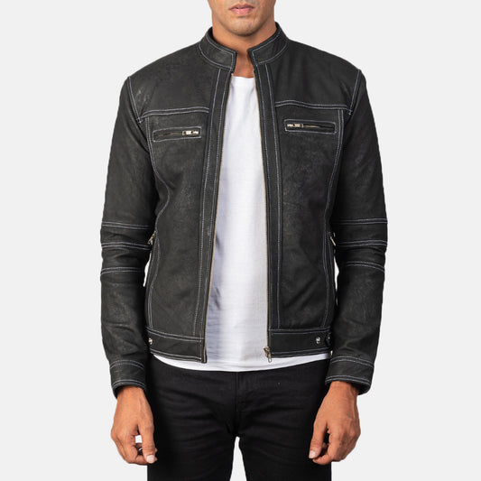 Youngster Distressed Black Leather Jacket SH15