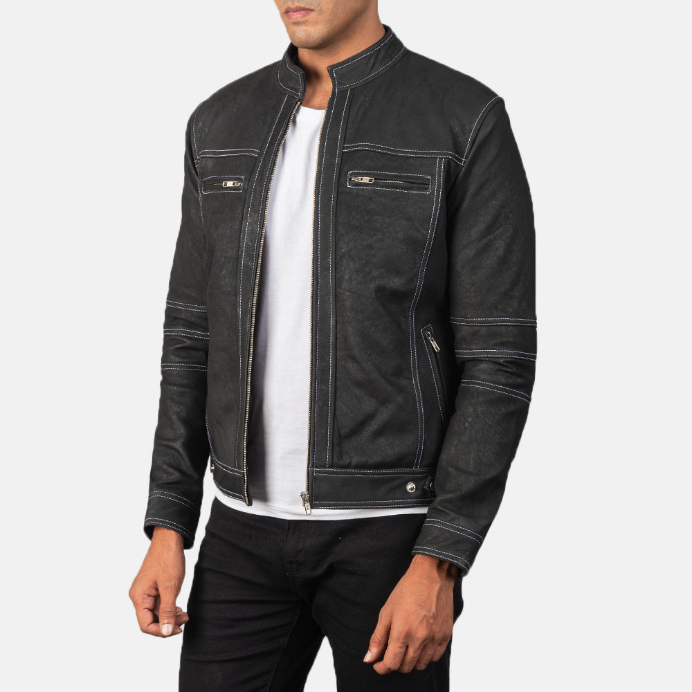 Youngster Distressed Black Leather Jacket SH15