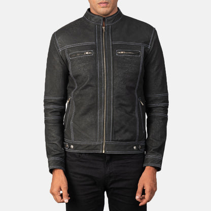 Youngster Distressed Black Leather Jacket SH15
