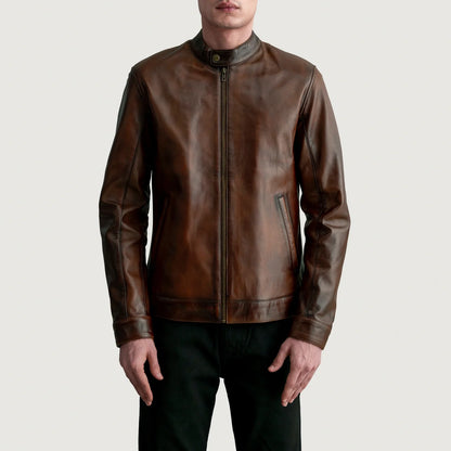 Zen Distressed Brown Leather Biker Jacket SH05