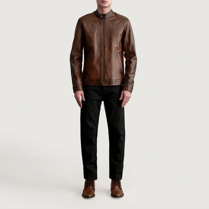 Zen Distressed Brown Leather Biker Jacket SH05