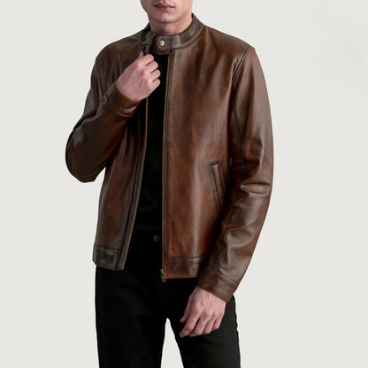 Zen Distressed Brown Leather Biker Jacket SH05