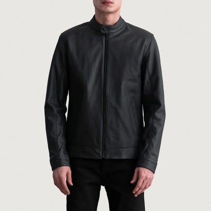 Zen Matte Black Leather Biker Jacket SH04