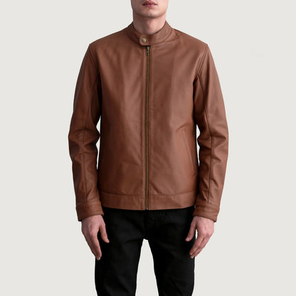 Zen Matte Brown Leather Biker Jacket SH03