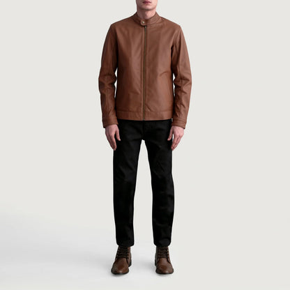 Zen Matte Brown Leather Biker Jacket SH03