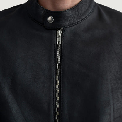 Zen Tumbled Black Leather Biker Jacket SH02