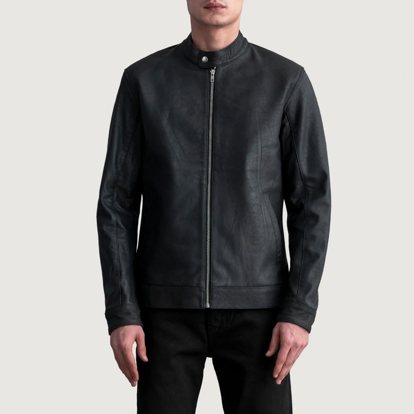 Zen Tumbled Black Leather Biker Jacket SH02