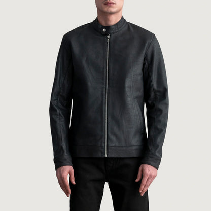 Zen Tumbled Black Leather Biker Jacket SH02