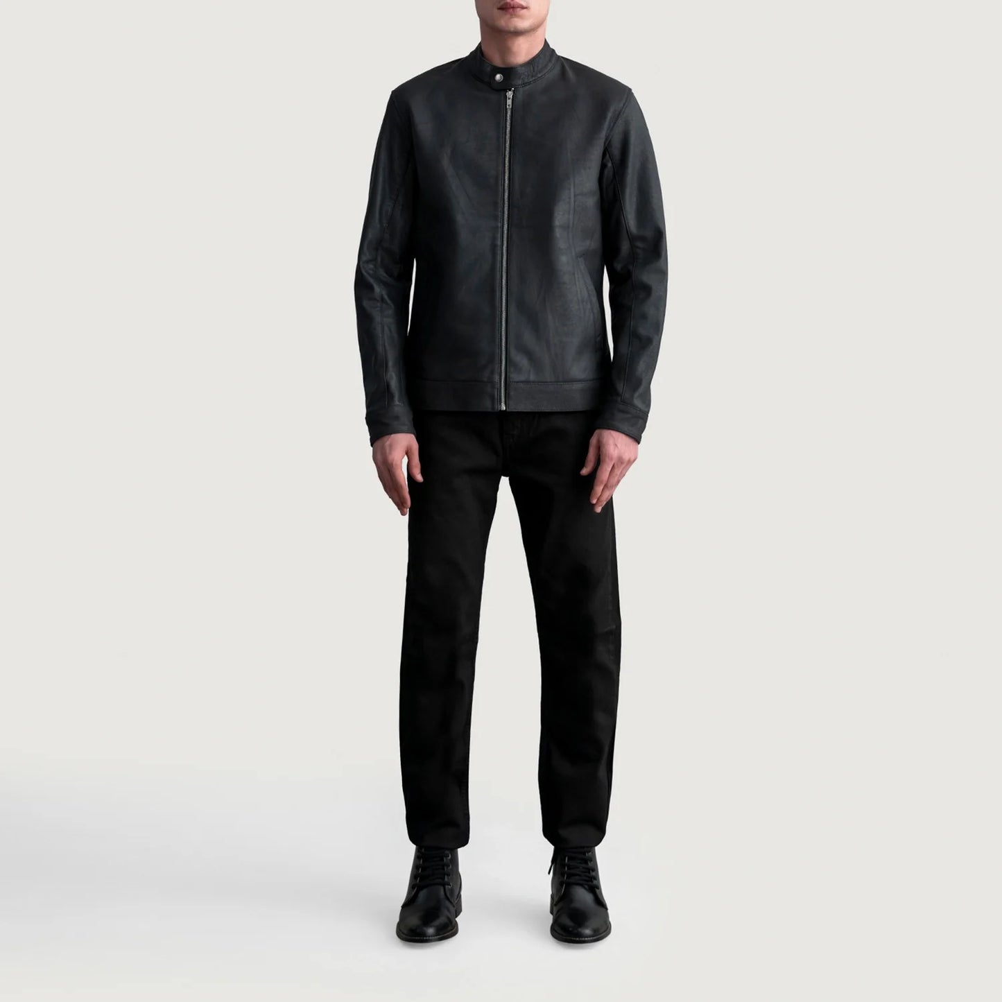 Zen Tumbled Black Leather Biker Jacket SH02