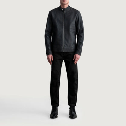 Zen Tumbled Black Leather Biker Jacket SH02