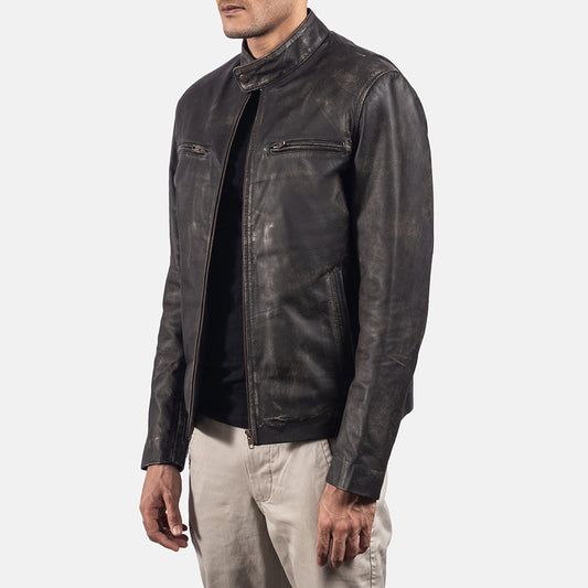 Men's Brown Cowhide Leather Biker Jacket – Rustic Moto Style