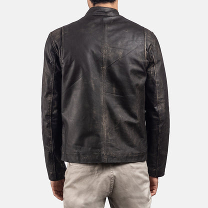 Rustic Brown Leather Biker Jacket SH99