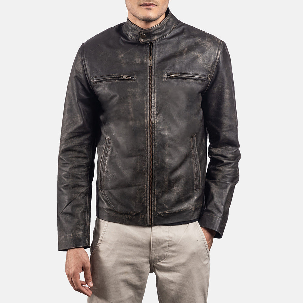 Rustic Brown Leather Biker Jacket SH99