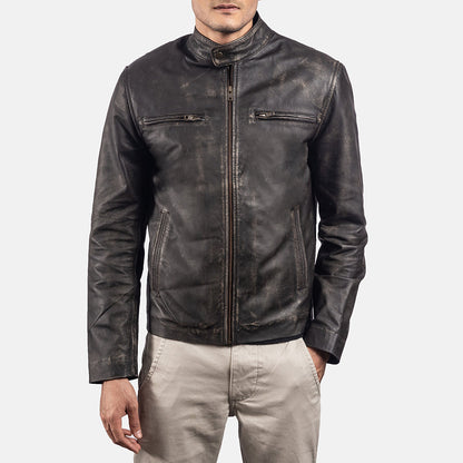 Rustic Brown Leather Biker Jacket SH99