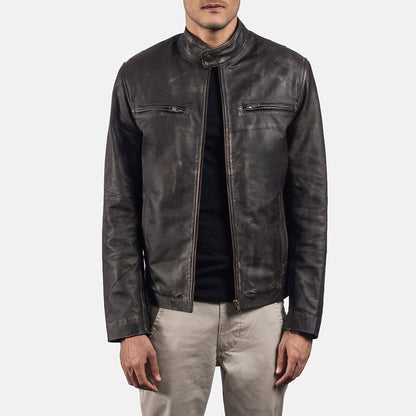 Rustic Brown Leather Biker Jacket SH99