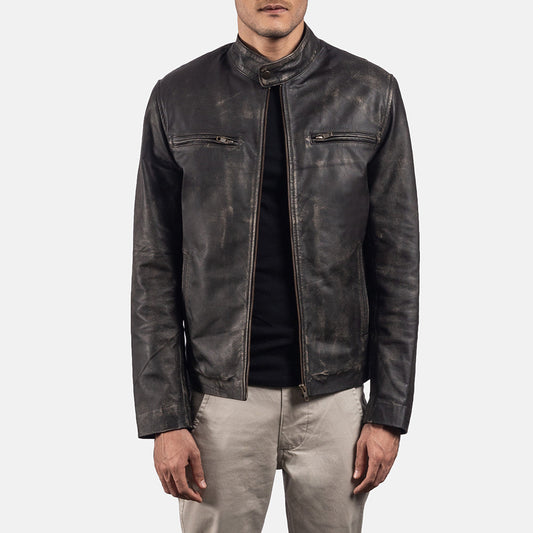 Rustic Brown Leather Biker Jacket SH99