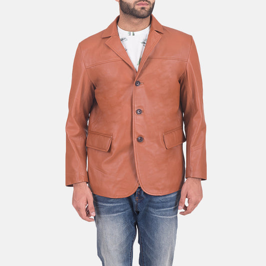 Men's Tan Brown Sheepskin Leather Blazer – James Style