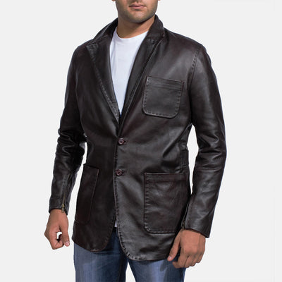 Men's Black Cowhide Leather Blazer – Wine Tailored Style