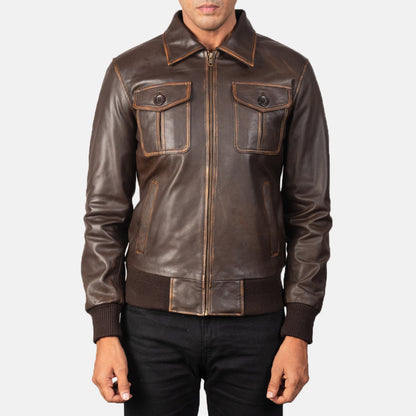 [FS] Aaron Brown Leather Bomber Jacket