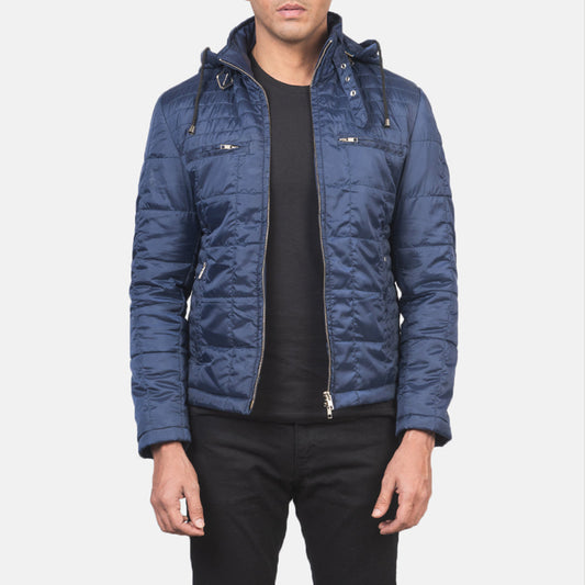 Men's Blue Quilted Hooded Windbreaker Jacket – Alps Style