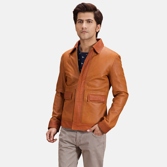 Men's Tan Brown Sheepskin Leather Jacket – Hubert Style