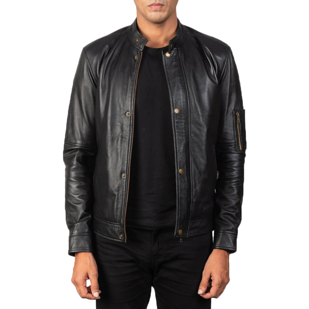 Tea House Black Leather Biker Jacket SH69