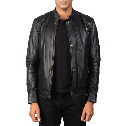 Tea House Black Leather Biker Jacket SH69