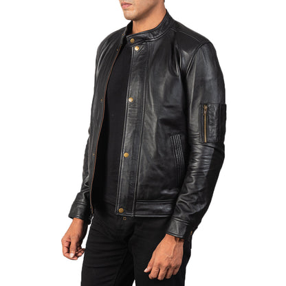 Tea House Black Leather Biker Jacket SH69