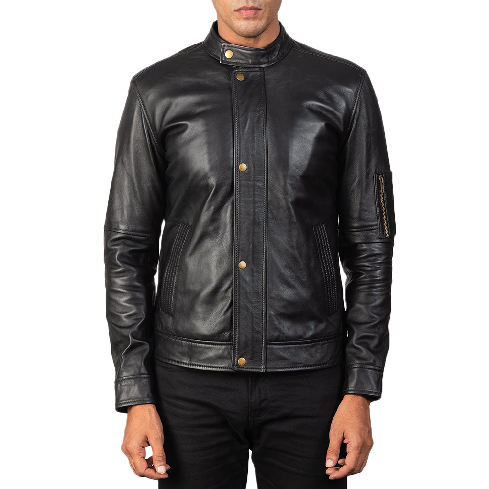 Tea House Black Leather Biker Jacket SH69