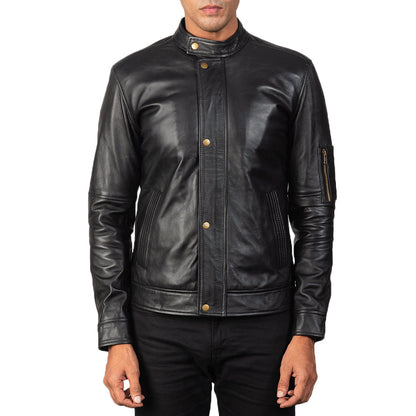 Tea House Black Leather Biker Jacket SH69