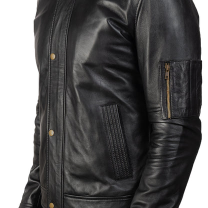 Tea House Black Leather Biker Jacket SH69