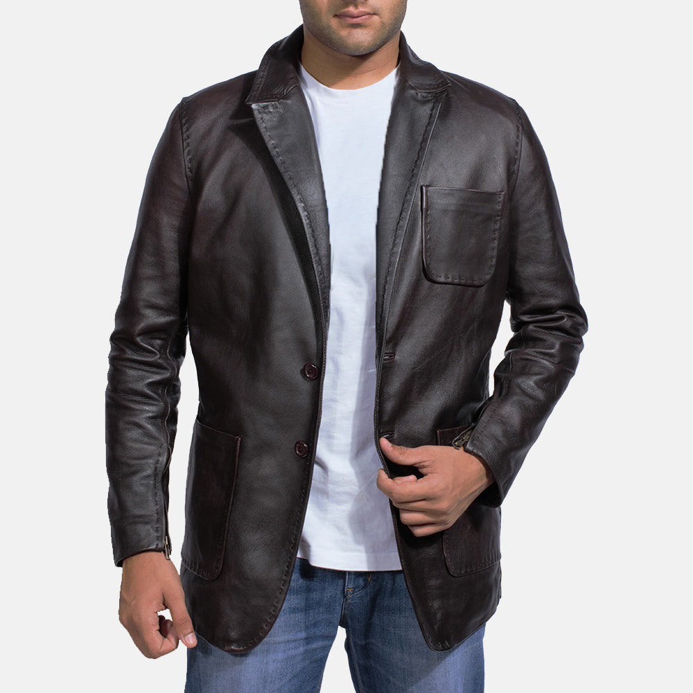 Wine Black Leather Blazer SH22