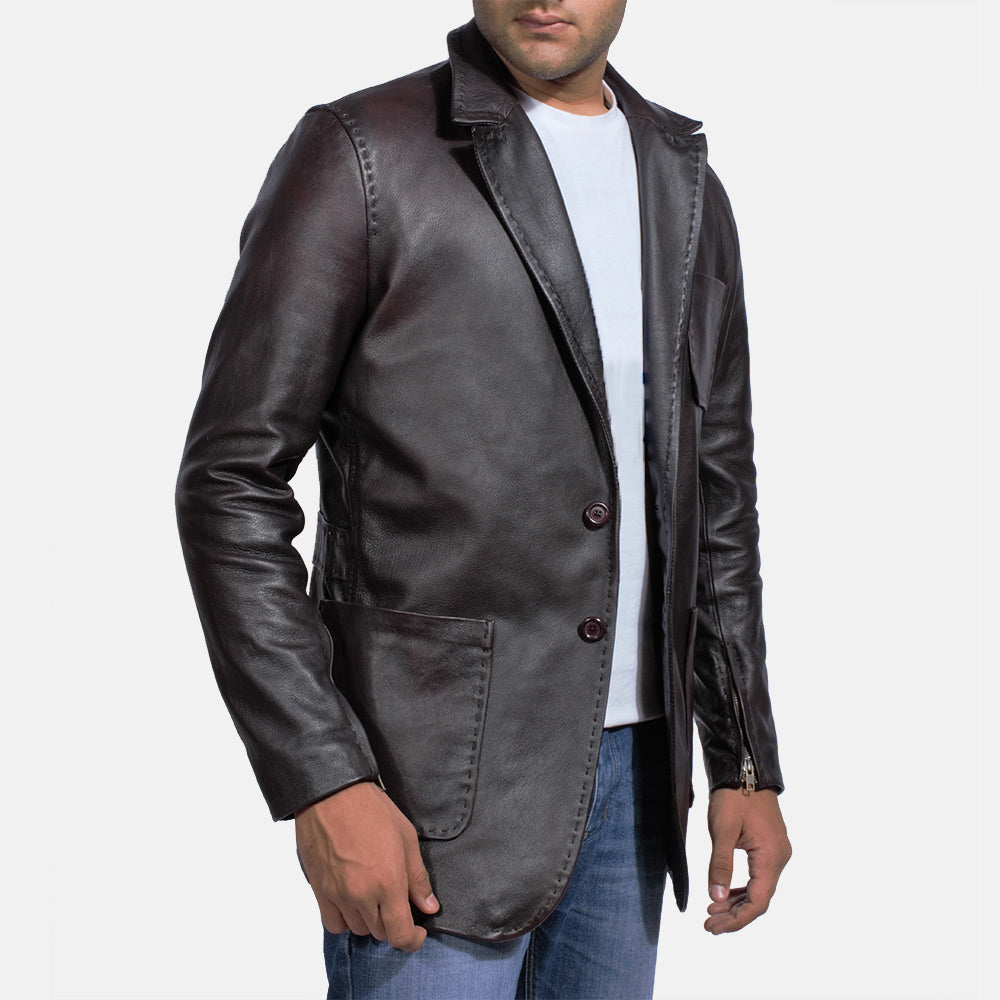 Wine Black Leather Blazer SH22