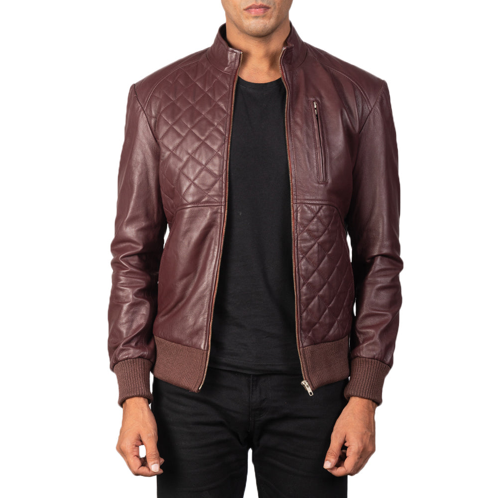 [FS] Moda Maroon Leather Bomber Jacket
