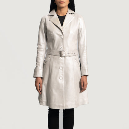 Moonlight Silver Leather Trench Coat SH578