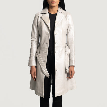 Moonlight Silver Leather Trench Coat SH578