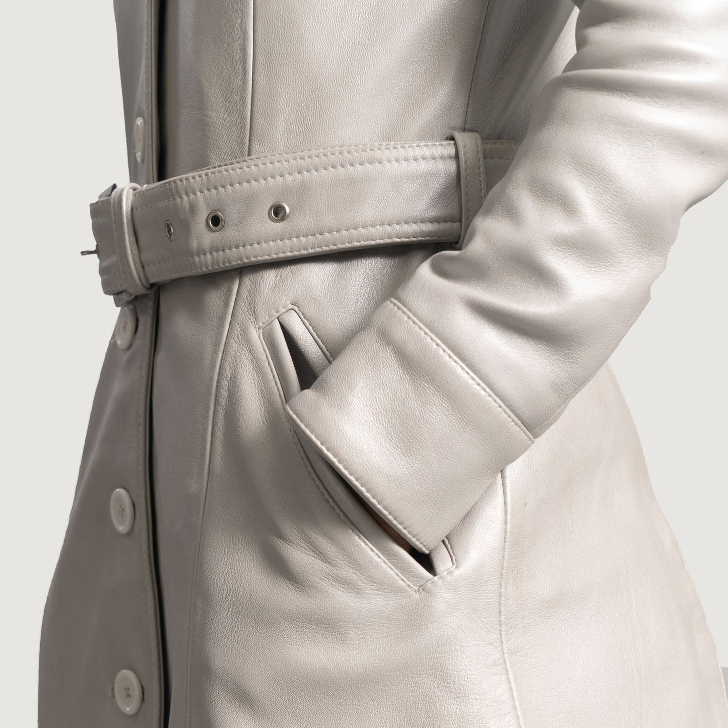 Moonlight Silver Leather Trench Coat SH578