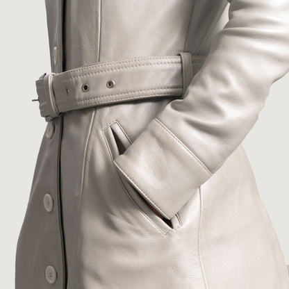 Moonlight Silver Leather Trench Coat SH578