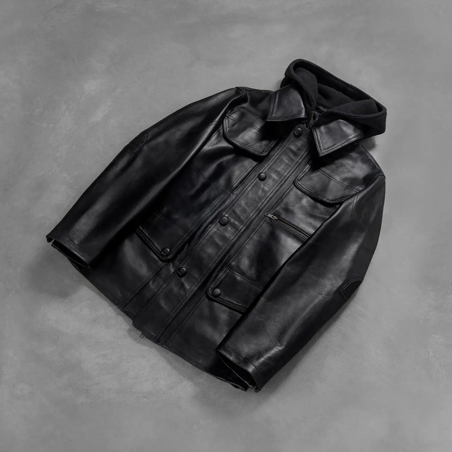 [FS] Moulder Hooded Black Leather Jacket