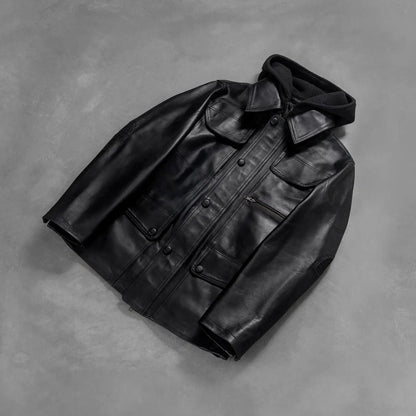 [FS] Moulder Hooded Black Leather Jacket