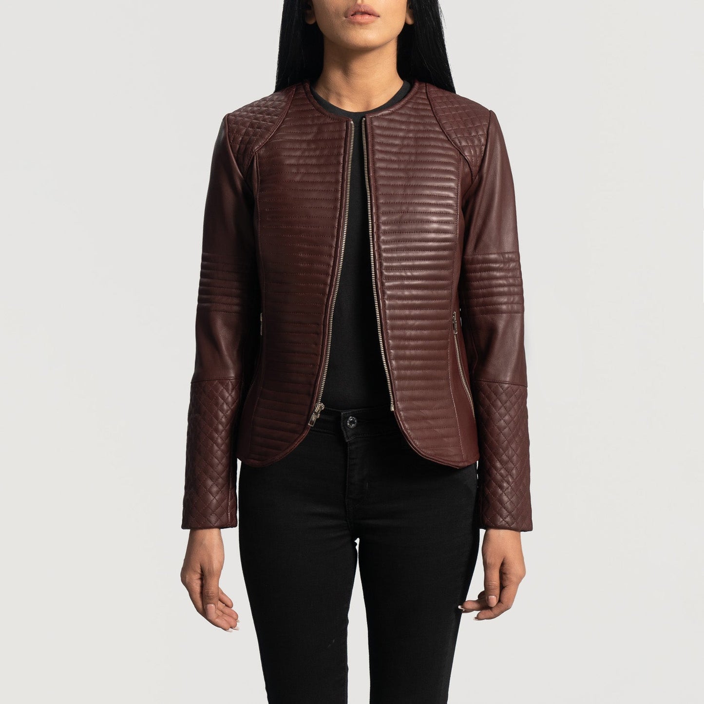 Nexi Quilted Maroon Leather Jacket SH576
