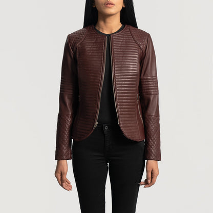 Nexi Quilted Maroon Leather Jacket SH576