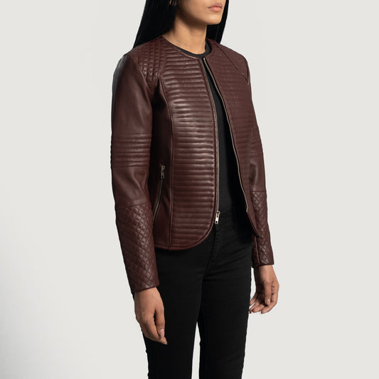 Women's Maroon Quilted Cowhide Leather Jacket – Nexi Style