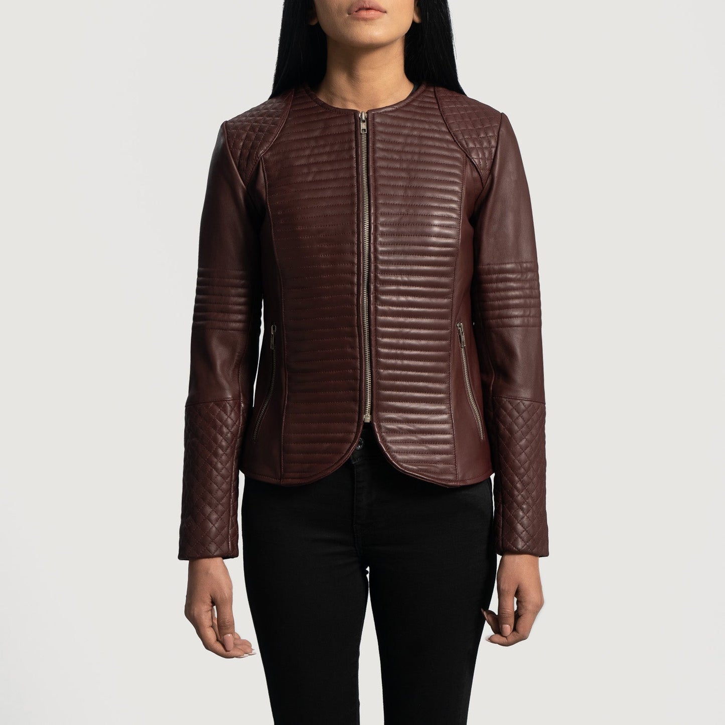 Nexi Quilted Maroon Leather Jacket SH576